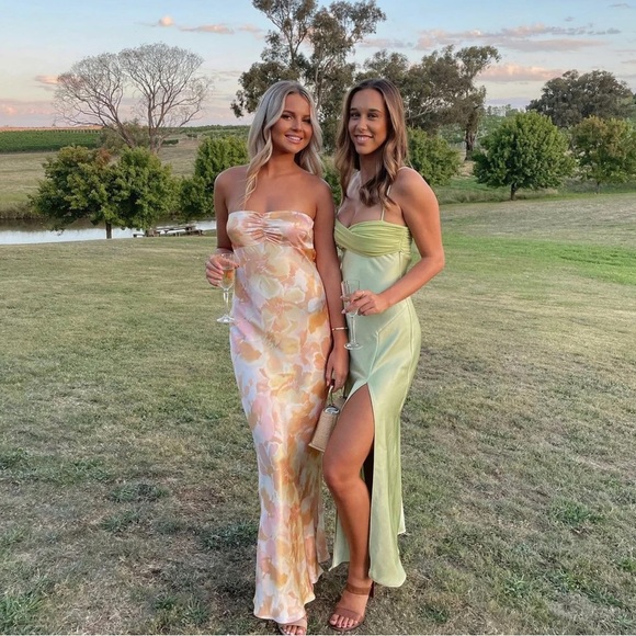 Bec & Bridge Dress Indi Strapless Maxi Satin Cowl Summer Floral Haze 6 - Picture 9 of 9